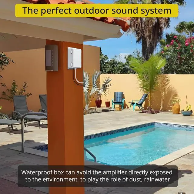 Alt view image 4 of 7 - Bluetooth 5.0 Power Amplifier for Outdoor Speakers, 200W+200W Stereo Amplifier, TPA3221 2 Channel amp Waterproof Mounting Box Supports Speakers