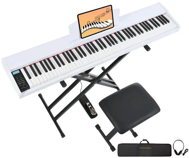Main image of Digital Piano 88 Key Weighted with Piano Bench, 88 Key Full Size Semi Weighted Keyboard Piano, Electronic Piano for Beginner,with Adjustable Stand,Carrying Case,Sustain Pedal,Headphone (White)