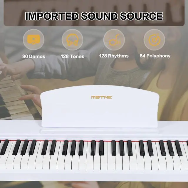 Alt view image 2 of 7 - Digital Piano 88 Key Weighted with Piano Bench, 88 Key Full Size Semi Weighted Keyboard Piano, Electronic Piano for Beginner,with Adjustable Stand,Carrying Case,Sustain Pedal,Headphone (White)