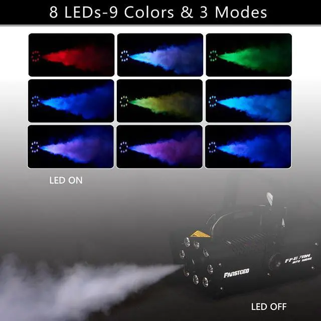 Alt view image 3 of 7 - 700W Fog Machine with 8 LED Lights, Wireless Remote Smoke Machine | 3 Light Modes, Manual/Auto Control, Fast Preheat, Safe Overheat Protection for Halloween Party Stage