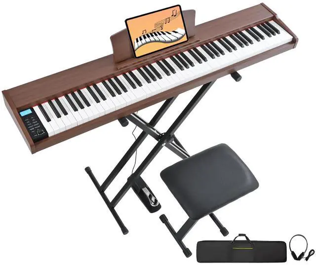 Main image of Digital Piano 88 Key Weighted with Piano Bench, 88 Key Full Size Semi Weighted Keyboard Piano, Electronic Piano for Beginner,with Adjustable Stand,Carrying Case,Sustain Pedal,Headphone (Brown)