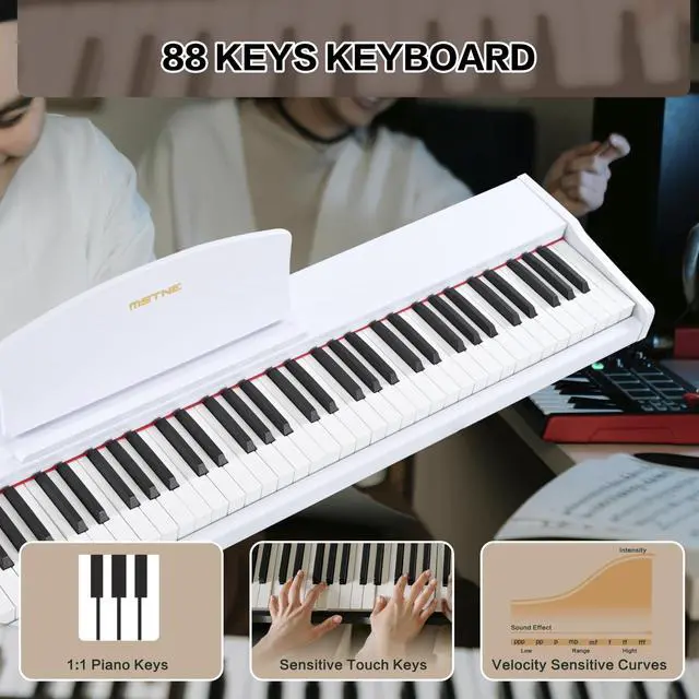 Alt view image 5 of 7 - Digital Piano 88 Key Weighted with Piano Bench, 88 Key Full Size Semi Weighted Keyboard Piano, Electronic Piano for Beginner,with Adjustable Stand,Carrying Case,Sustain Pedal,Headphone (White)