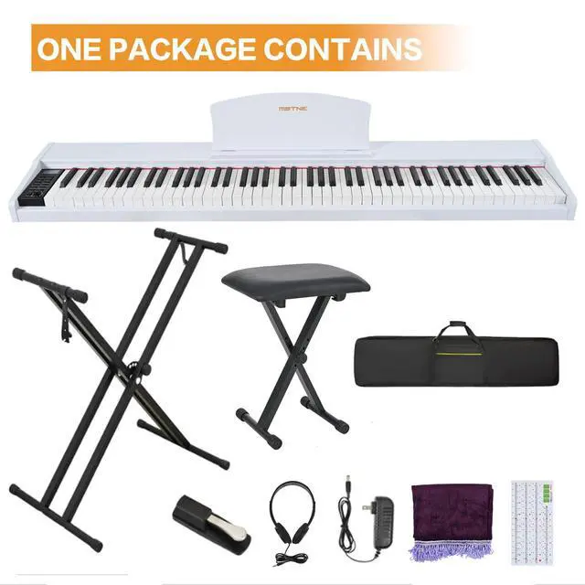 Alt view image 7 of 7 - Digital Piano 88 Key Weighted with Piano Bench, 88 Key Full Size Semi Weighted Keyboard Piano, Electronic Piano for Beginner,with Adjustable Stand,Carrying Case,Sustain Pedal,Headphone (White)