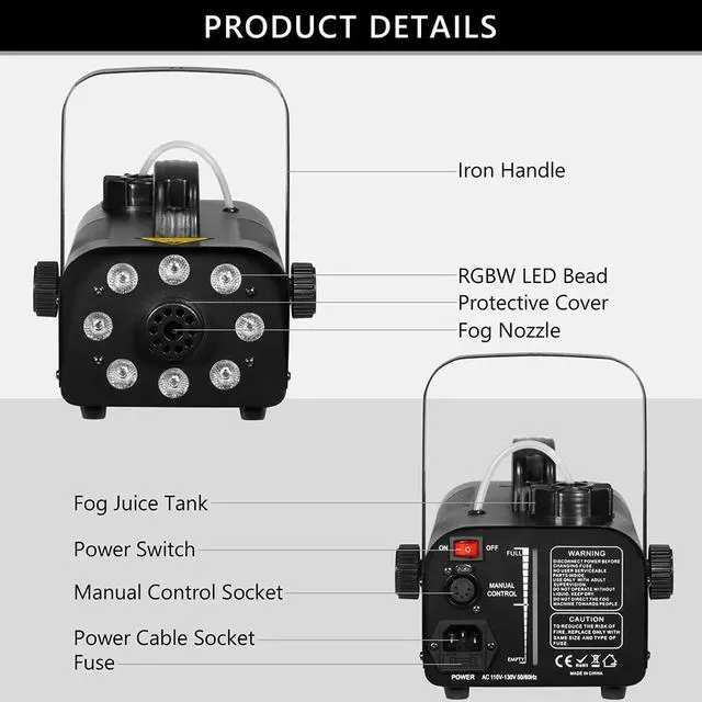 Alt view image 6 of 7 - 700W Fog Machine with 8 LED Lights, Wireless Remote Smoke Machine | 3 Light Modes, Manual/Auto Control, Fast Preheat, Safe Overheat Protection for Halloween Party Stage