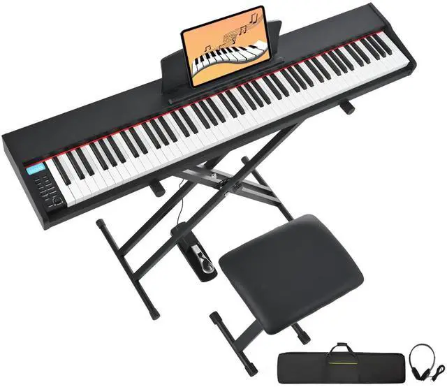 Main image of Digital Piano 88 Key Weighted with Piano Bench, 88 Key Full Size Semi Weighted Keyboard Piano, Electronic Piano for Beginner,with Adjustable Stand,Carrying Case,Sustain Pedal,Headphone (Black)
