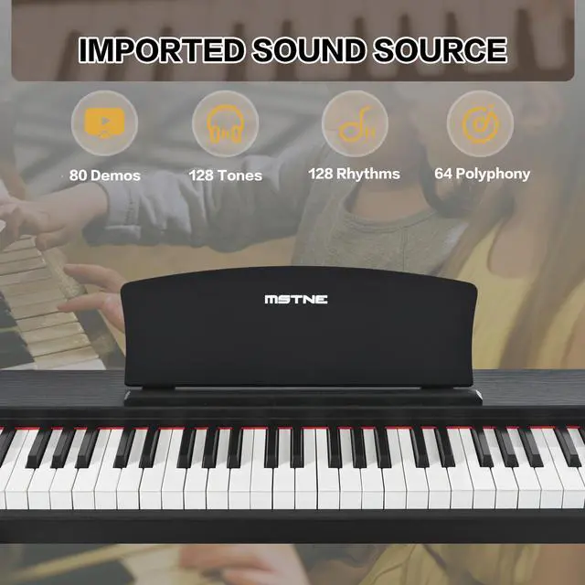 Alt view image 2 of 7 - Digital Piano 88 Key Weighted with Piano Bench, 88 Key Full Size Semi Weighted Keyboard Piano, Electronic Piano for Beginner,with Adjustable Stand,Carrying Case,Sustain Pedal,Headphone (Black)