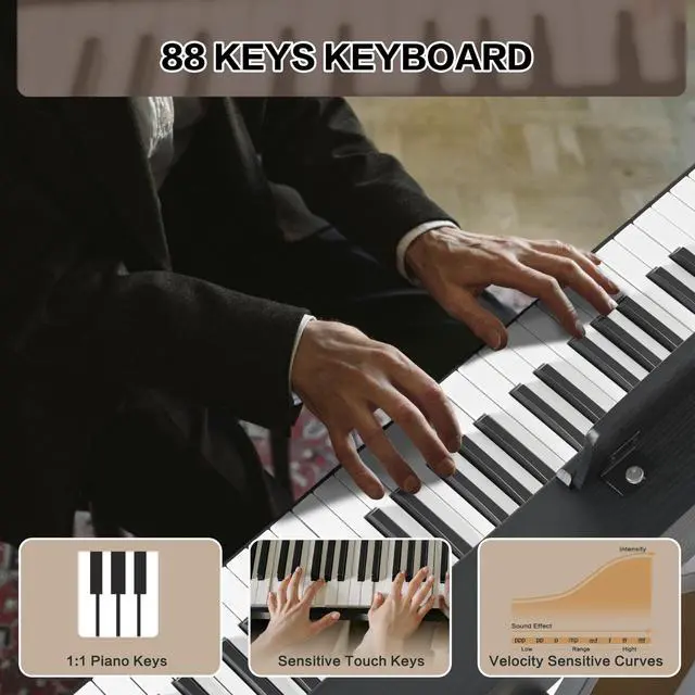 Alt view image 3 of 7 - Digital Piano 88 Key Weighted with Piano Bench, 88 Key Full Size Semi Weighted Keyboard Piano, Electronic Piano for Beginner,with Adjustable Stand,Carrying Case,Sustain Pedal,Headphone (Black)