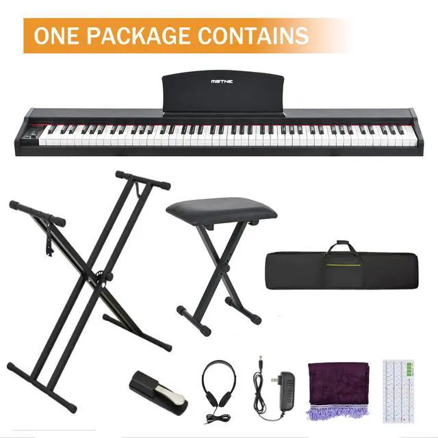Alt view image 7 of 7 - Digital Piano 88 Key Weighted with Piano Bench, 88 Key Full Size Semi Weighted Keyboard Piano, Electronic Piano for Beginner,with Adjustable Stand,Carrying Case,Sustain Pedal,Headphone (Black)