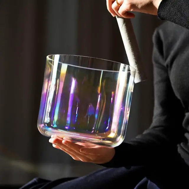 Alt view image 3 of 6 - 440HZ 7 inch F Note Cosmic Light Clear Quartz Crystal Singing Bowl | Sound Meditation,Mindfulness,Relaxation, Includes Case Bags and Rubber Mallets