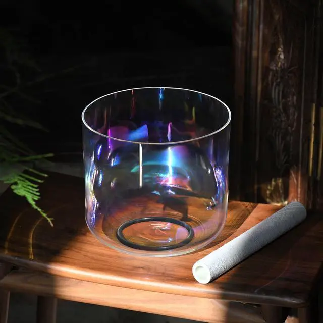 Alt view image 4 of 6 - 440HZ 7 inch F Note Cosmic Light Clear Quartz Crystal Singing Bowl | Sound Meditation,Mindfulness,Relaxation, Includes Case Bags and Rubber Mallets