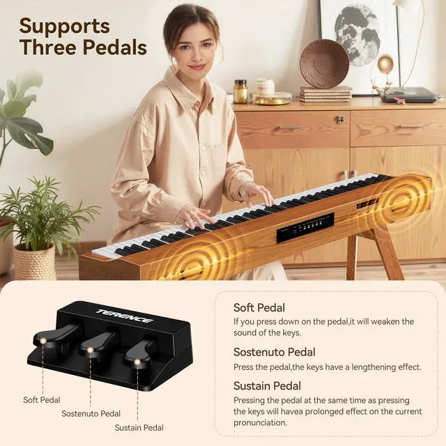 Alt view image 4 of 7 - Piano keyboard 88 Key Weighted Keys: Digitalkeyboard Piano 88 Key | Weighted Full Size Keyboard Digital Premium Sound MIDI Headphone Jack Triple Pedal Compact