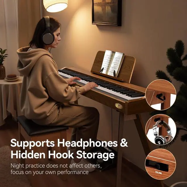 Alt view image 5 of 7 - Piano keyboard 88 Key Weighted Keys: Digitalkeyboard Piano 88 Key | Weighted Full Size Keyboard Digital Premium Sound MIDI Headphone Jack Triple Pedal Compact
