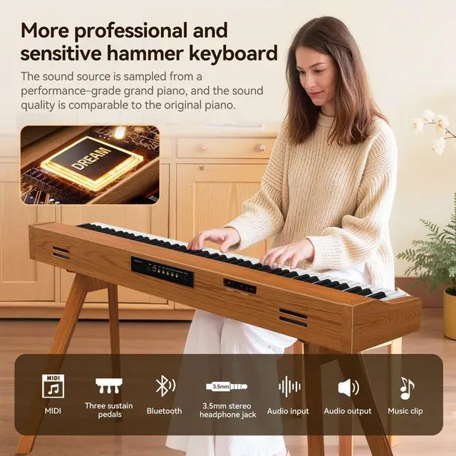Alt view image 6 of 7 - Piano keyboard 88 Key Weighted Keys: Digitalkeyboard Piano 88 Key | Weighted Full Size Keyboard Digital Premium Sound MIDI Headphone Jack Triple Pedal Compact