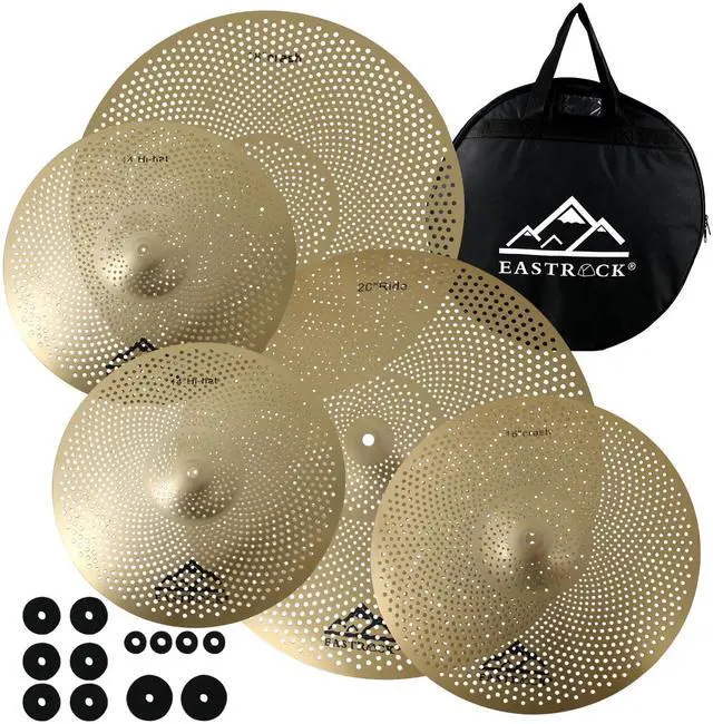 Main image of 5 Pieces Low Volume Cymbal Pack with Cymbal Bag and Felts,Golden | Cymbals for Drum Set (14"Hi-hat+16"Crash+18"Crash+20"Ride)