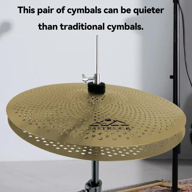 Alt view image 4 of 7 - 5 Pieces Low Volume Cymbal Pack with Cymbal Bag and Felts,Golden | Cymbals for Drum Set (14"Hi-hat+16"Crash+18"Crash+20"Ride)