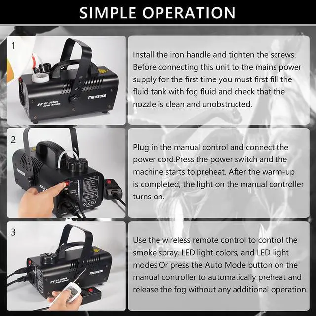 Alt view image 7 of 7 - 700W Fog Machine with 8 LED Lights, Wireless Remote Smoke Machine | 3 Light Modes, Manual/Auto Control, Fast Preheat, Safe Overheat Protection for Halloween Party Stage