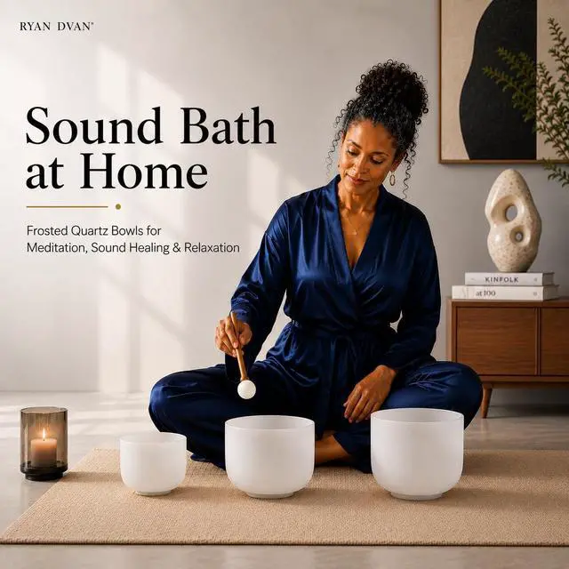 Alt view image 5 of 6 - 432Hz 6"B 7"A 8"G Crystal Singing Bowl Set of 3 | Frosted Quartz Sound Bowls for Crown, Third Eye & Throat Chakra, Meditation, Sound Bath, Yoga & Sound Therapy