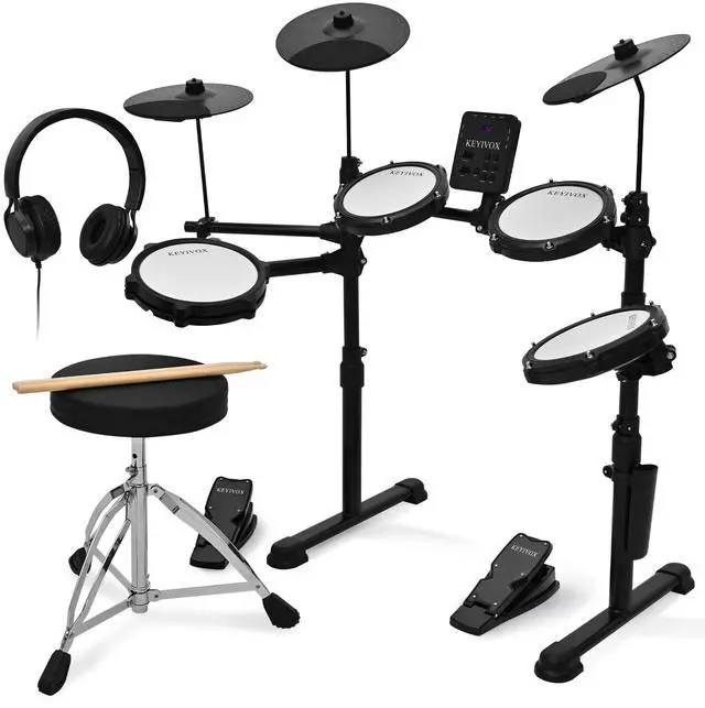 Main image of Electric Drum Set Adult, 150 Sounds, Silent, USB MIDI | Ideal Gift for Beginners, Apartment Bedroom, 4 Mesh Drum Pads, 30 Songs, 15 Kits, Headphones, Throne, Sticks, Pedals