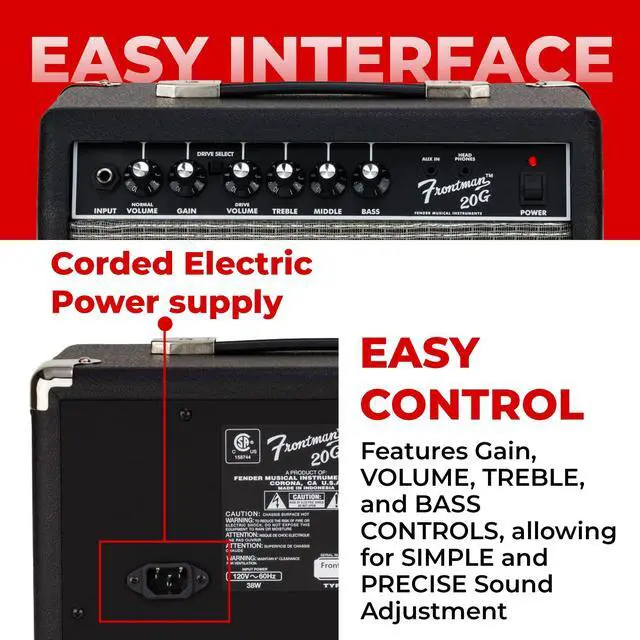 Alt view image 4 of 7 - Frontman 20G Guitar Combo Amplifier - Black Bundle with Cable and Austin Bazaar Exclusive 12-Pack Picks