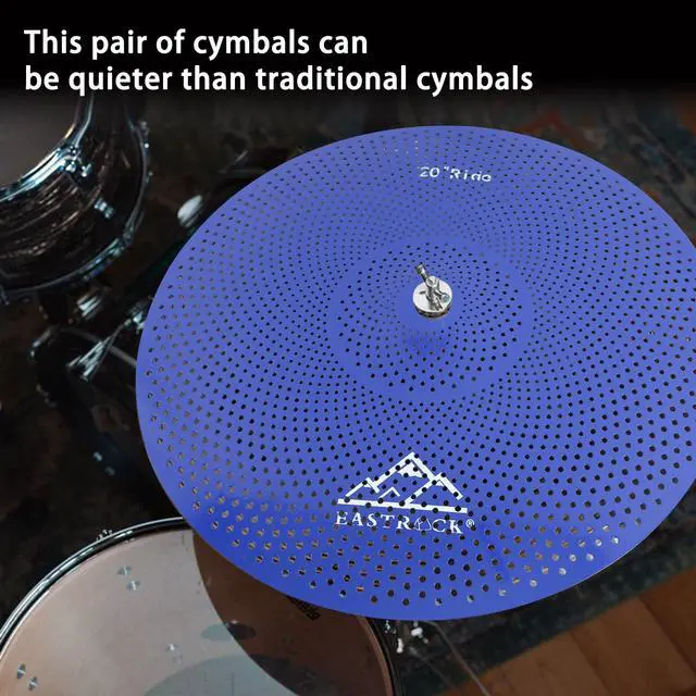 Alt view image 4 of 7 - 5 Pieces Low Volume Cymbal Pack with Cymbal Bag and Felts,Blue | Cymbals for Drum Set (14"Hi-hat+16"Crash+18"Crash+20"Ride)