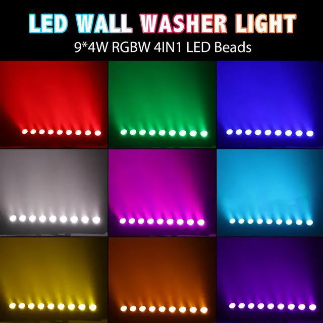 Alt view image 2 of 6 - LED Stage Wash Light Bar,50W 9 LED 4IN1 RGBW DJ Stage Lights Bar with Remote Control Sound Activated DMX Stage Light for Church Events Wedding Disco Party DJ Lights 4Pack