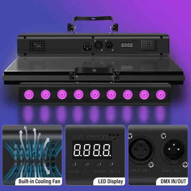 Alt view image 4 of 6 - LED Stage Wash Light Bar,50W 9 LED 4IN1 RGBW DJ Stage Lights Bar with Remote Control Sound Activated DMX Stage Light for Church Events Wedding Disco Party DJ Lights 4Pack