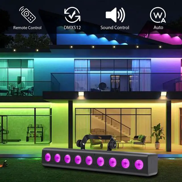Alt view image 5 of 6 - LED Stage Wash Light Bar,50W 9 LED 4IN1 RGBW DJ Stage Lights Bar with Remote Control Sound Activated DMX Stage Light for Church Events Wedding Disco Party DJ Lights 4Pack