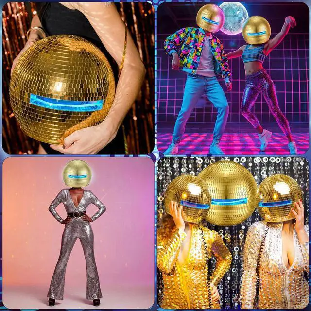 Alt view image 6 of 7 - 11.81 Inch Disco Ball Helmet Adult Gold Glitter Glass Hat Novelty Punk Disco Ball Costume Cosplay for Nightclubs Parties Bar Djs Stage