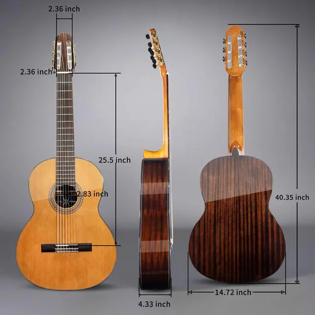Alt view image 2 of 7 - 7 String Acoustic Classical Nylon Guitar with Gig Bag | Red cedar top, rosewood fingerboard,Additional low B string for classical, jazz, flamenco, fingerstyle playing, adults
