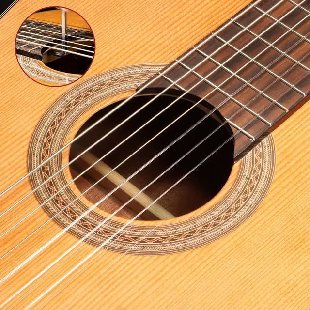 Alt view image 6 of 7 - 7 String Acoustic Classical Nylon Guitar with Gig Bag | Red cedar top, rosewood fingerboard,Additional low B string for classical, jazz, flamenco, fingerstyle playing, adults