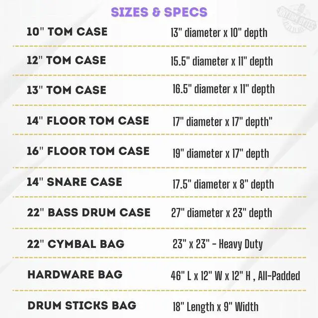 Alt view image 7 of 7 - 10-pieces Drum Cases, Professional Drum Bags set, Thick 10mm Padding, Cases for 10"/12"/13" Toms, 14" Floor Tom, 16" Floor Tom, 14" snare, 22" Kick, 46" hardware bag, 22" Cymbal Bag, Drumstick bag
