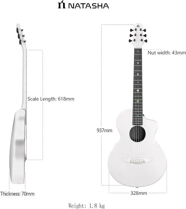 Alt view image 3 of 7 - Carbon Fiber Acoustic Guitar, 38-inch Steel-string Guitarra Travel Guitar,Durable 6-string Ultra-thin Guitar for Beginners Intermediate Learners & Adults (Radiant Pearl)