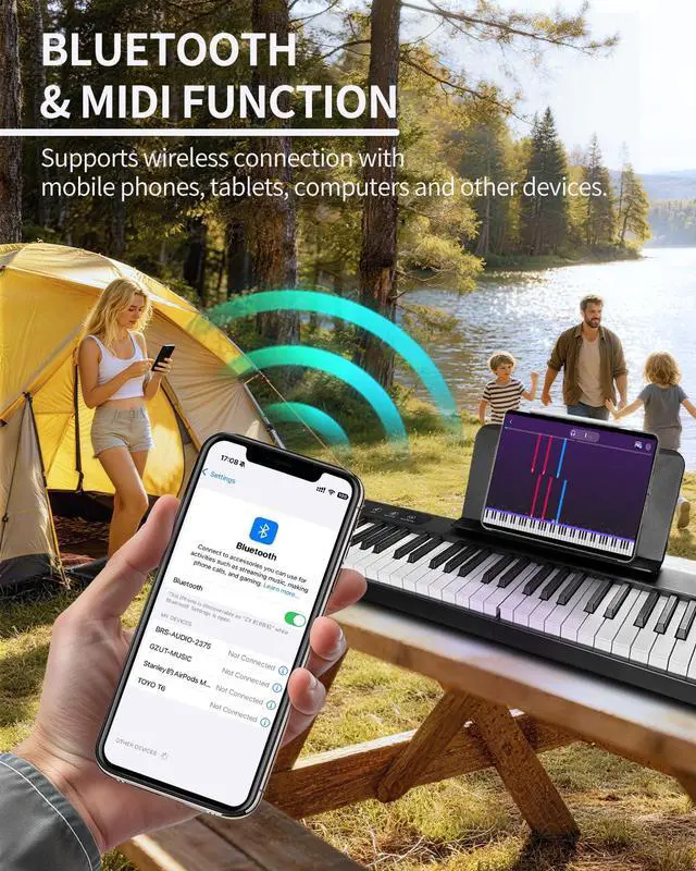 Alt view image 3 of 7 - Finger Ballet 88 Key Folding Piano Keyboard, Digital Piano with Bluetooth MIDI, Full Size/Semi-Weighted/Portable, Rechargeable Travel Piano for Beginners, Adults, Students, Home Practice