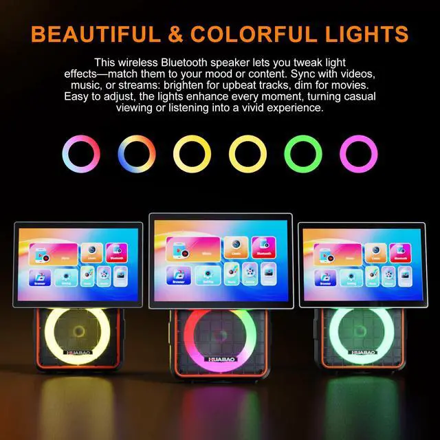 Alt view image 5 of 7 - Portable Bluetooth Karaoke Speaker with 14.1 HD Screen, Wireless Screen Mirroring for iOS & Android, 2 Wireless Rechargeable Mics, AUX/USB/TF Card, Dynamic Lyric Display via Bluetooth, Ideal for Home