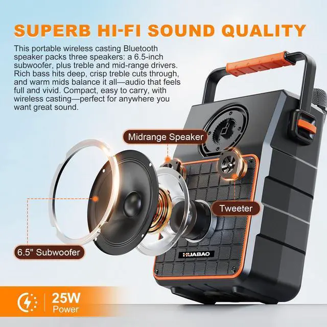 Alt view image 6 of 7 - Portable Bluetooth Karaoke Speaker with 14.1 HD Screen, Wireless Screen Mirroring for iOS & Android, 2 Wireless Rechargeable Mics, AUX/USB/TF Card, Dynamic Lyric Display via Bluetooth, Ideal for Home