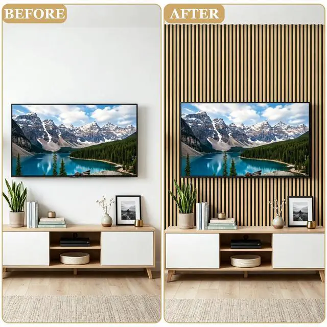 Alt view image 4 of 7 - 4-Pack Wood Veneer Acoustic Wall Panels Decorative Acoustical Panel | 47.2"×23.6" Self-Adhesive Backing Sound Absorbing Panels for Walls Decor, Office, Recording Studio, Home (Burlywood Veneer)