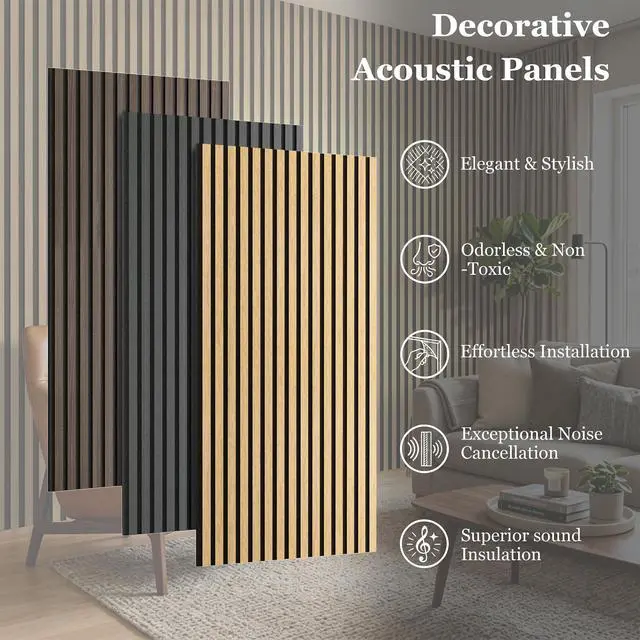 Alt view image 5 of 7 - 4-Pack Wood Veneer Acoustic Wall Panels Decorative Acoustical Panel | 47.2"×23.6" Self-Adhesive Backing Sound Absorbing Panels for Walls Decor, Office, Recording Studio, Home (Burlywood Veneer)