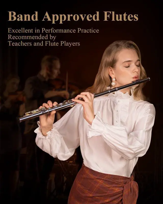 Alt view image 5 of 7 - Upgraded Closed Hole 16 Keys C Flute for Beginner Student, Instrument with Cleaning Kit, Stand, Case, Gloves, Tuning Rod, Fingering Chart, Silver Plated, EFL-1S