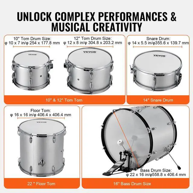 Alt view image 3 of 7 - Adult Drum Set, 5-Piece, 22 inches Complete Full Size Drum Kit with Bass Toms Snare Floor Drum Adjustable Throne Stands Cymbal Hi-Hat Pedal and Drumsticks, Beginner Drum Kit for Adults