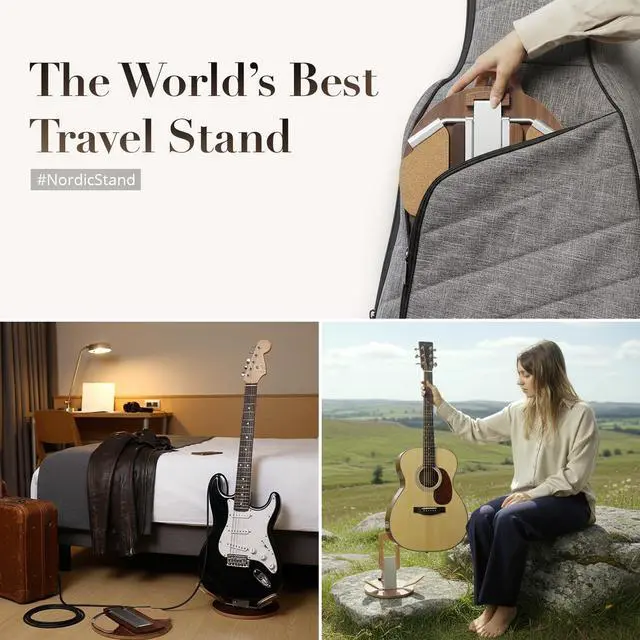 Alt view image 6 of 7 - NordicStand Foldable Wooden Guitar Stand Universal Floor Stand for Acoustic, Electric, Bass & Ukulele | Portable, Foldable & Eco-Friendly (Walnut)