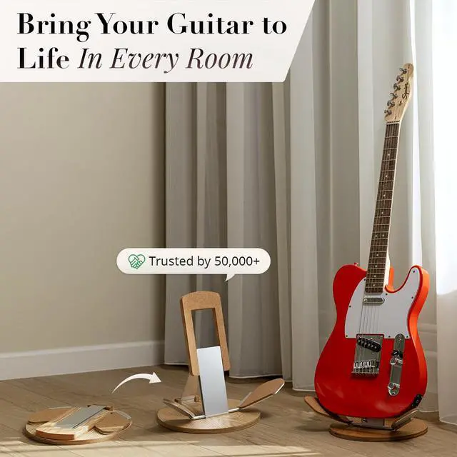 Alt view image 2 of 7 - NordicStand Foldable Wooden Guitar Stand Universal Floor Stand for Acoustic, Electric, Bass & Ukulele | Portable, Foldable & Eco-Friendly (Walnut)