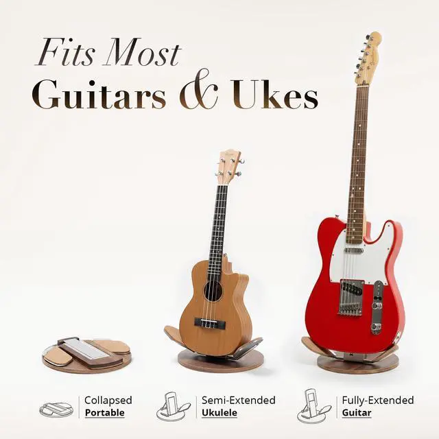 Alt view image 3 of 7 - NordicStand Foldable Wooden Guitar Stand Universal Floor Stand for Acoustic, Electric, Bass & Ukulele | Portable, Foldable & Eco-Friendly (Walnut)