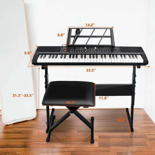 Alt view image 3 of 7 - 61 Key Electric Keyboard Piano for Beginners w/Light-Up Keys, Gifts, Full Set: Stand, Bench, Headphones, Padded Bag, Note Stickers, 70 Demos, 200 Rhythms/Tones, LED Display