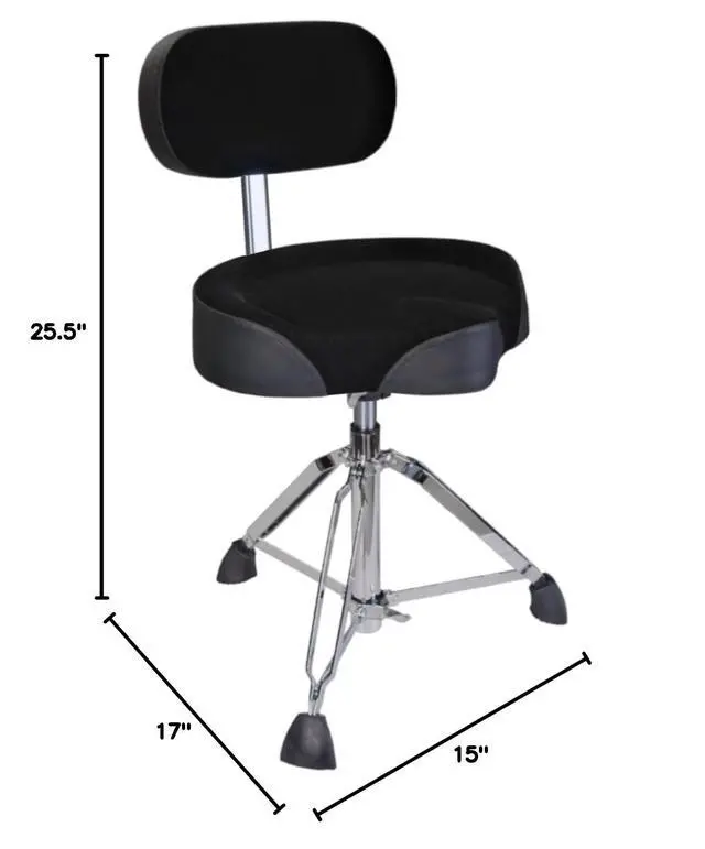 Alt view image 3 of 7 - Drum Throne with Backrest, 4" Padded Drum Stool, Hydraulic Drum Seat Height Adjustable, Heavy Duty Motorcycle Style Drum Chair, Airlift Guitar Chair with Back Support, Drum Seats for Adults