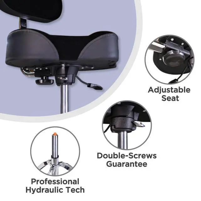 Alt view image 6 of 7 - Drum Throne with Backrest, 4" Padded Drum Stool, Hydraulic Drum Seat Height Adjustable, Heavy Duty Motorcycle Style Drum Chair, Airlift Guitar Chair with Back Support, Drum Seats for Adults