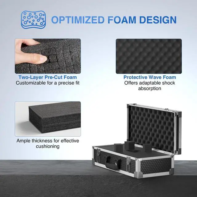 Alt view image 3 of 6 - Large Carrying Case with Customizable Pre-Diced Foam PCSE-L | Aluminum Alloy Frame, Large Gear Storage, Quad-Channel Wireless Mic Systems, Camera Gear Transport