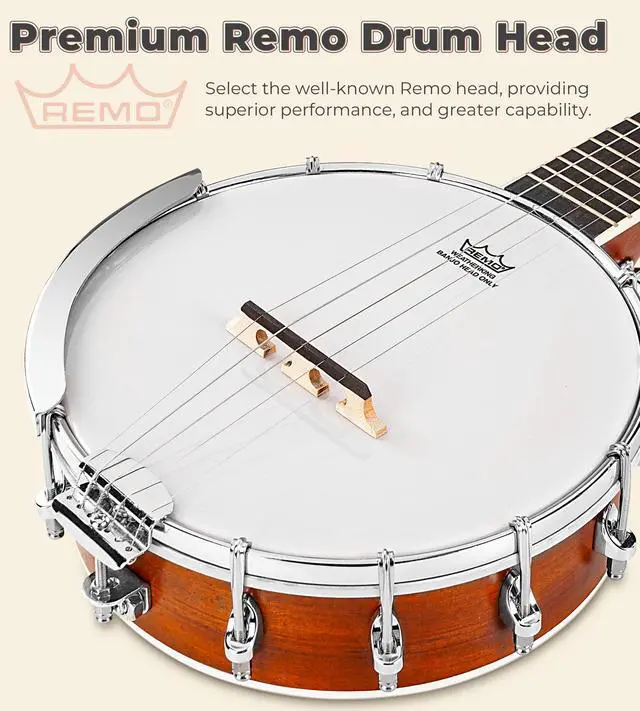 Alt view image 3 of 7 - 5 String Banjo 26 Inch, MINI Travel Banjo Beginner Kit with Remo Head, Open Back & Closed Solid Back with beginner Kit, Comfortable Carrying Bag