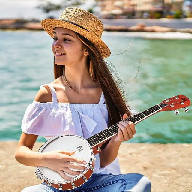 Alt view image 2 of 7 - 5 String Banjo 26 Inch, MINI Travel Banjo Beginner Kit with Remo Head, Open Back & Closed Solid Back with beginner Kit, Comfortable Carrying Bag