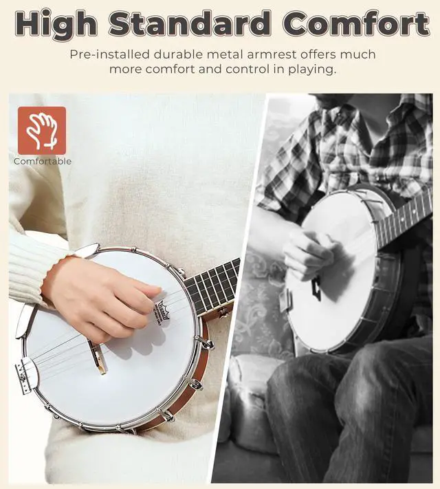 Alt view image 4 of 7 - 5 String Banjo 26 Inch, MINI Travel Banjo Beginner Kit with Remo Head, Open Back & Closed Solid Back with beginner Kit, Comfortable Carrying Bag