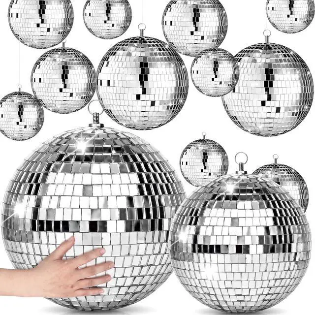 Main image of 25 Pcs Disco Balls Decor Silver Mirror Disco Balls Hanging Decor Assorted Reflective Wedding Dance Music Festivals for Christmas Stage Club Ballroom Hall Prop (3.2'' 4'' 6'' 8'')